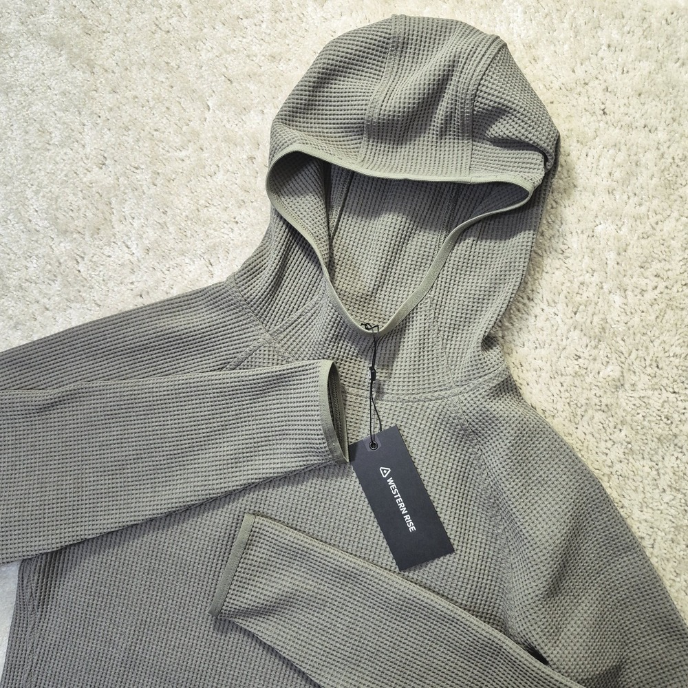 Western Rise Venture Hoodie Mens Small Green Waffle Knit Performance Outdoor New